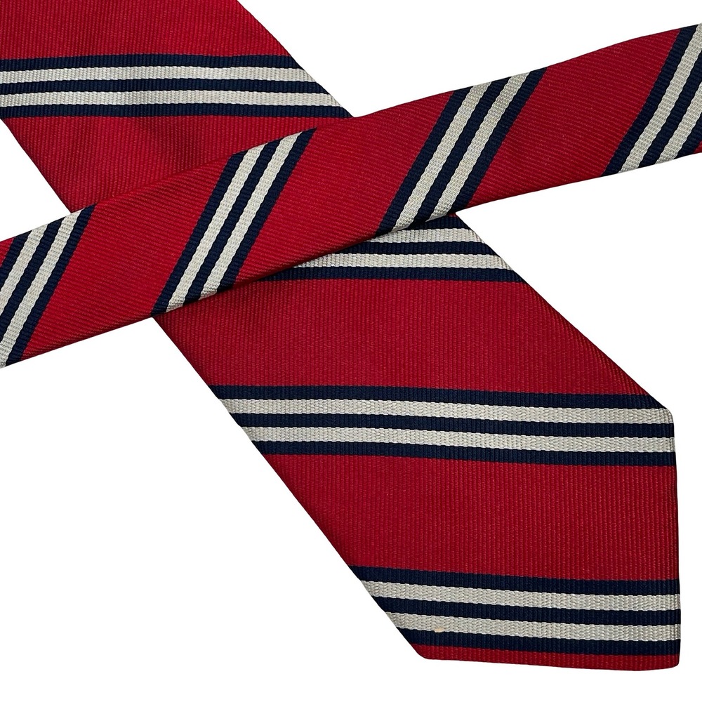 Vintage Jos A Bank Necktie Tie Men Red Repp Striped Silk Hand Sewn USA Classic‎